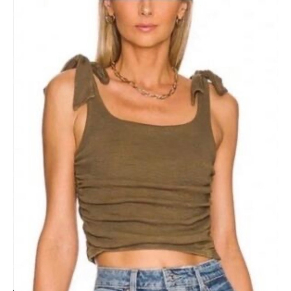 Free People Boulevard Tank Top XS Green Cinched Tie Shoulder Vacation Boho